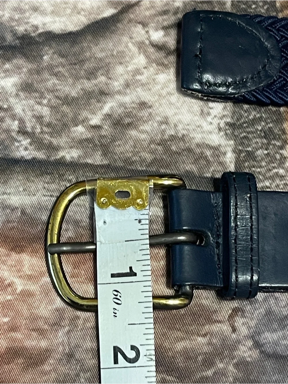 Leather Elastic Braided Woven Stretch Belt Two Tone Buckle Navy Size XL 42-44